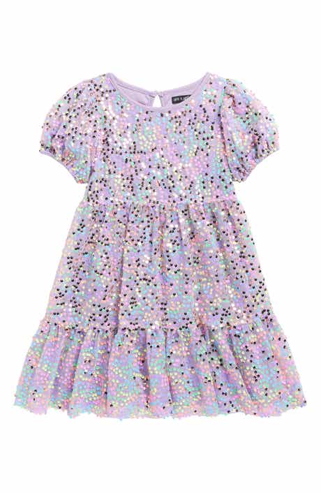 Ava & Yelly Kids' Sequin Puff Sleeve Party Dress