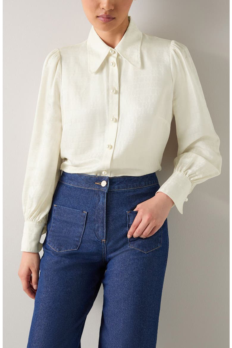 Sonya Logo Jacquard Button-Up Shirt, Main, color, CREAM