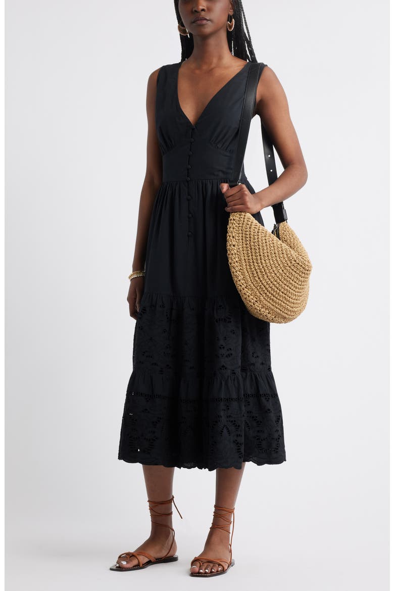Lace Detail Sleeveless Cotton Dress, Alternate, color, BLACK
