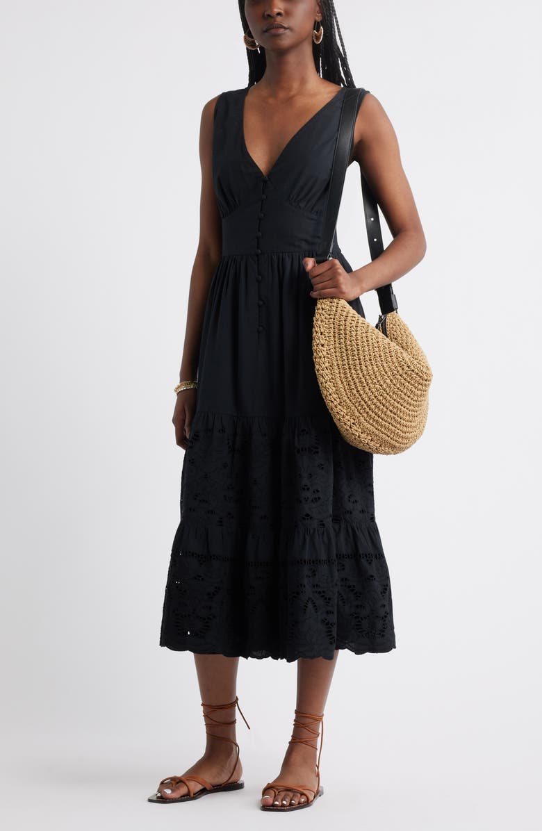 Treasure & Bond Lace Detail Sleeveless Cotton Dress, Alternate, color, Black