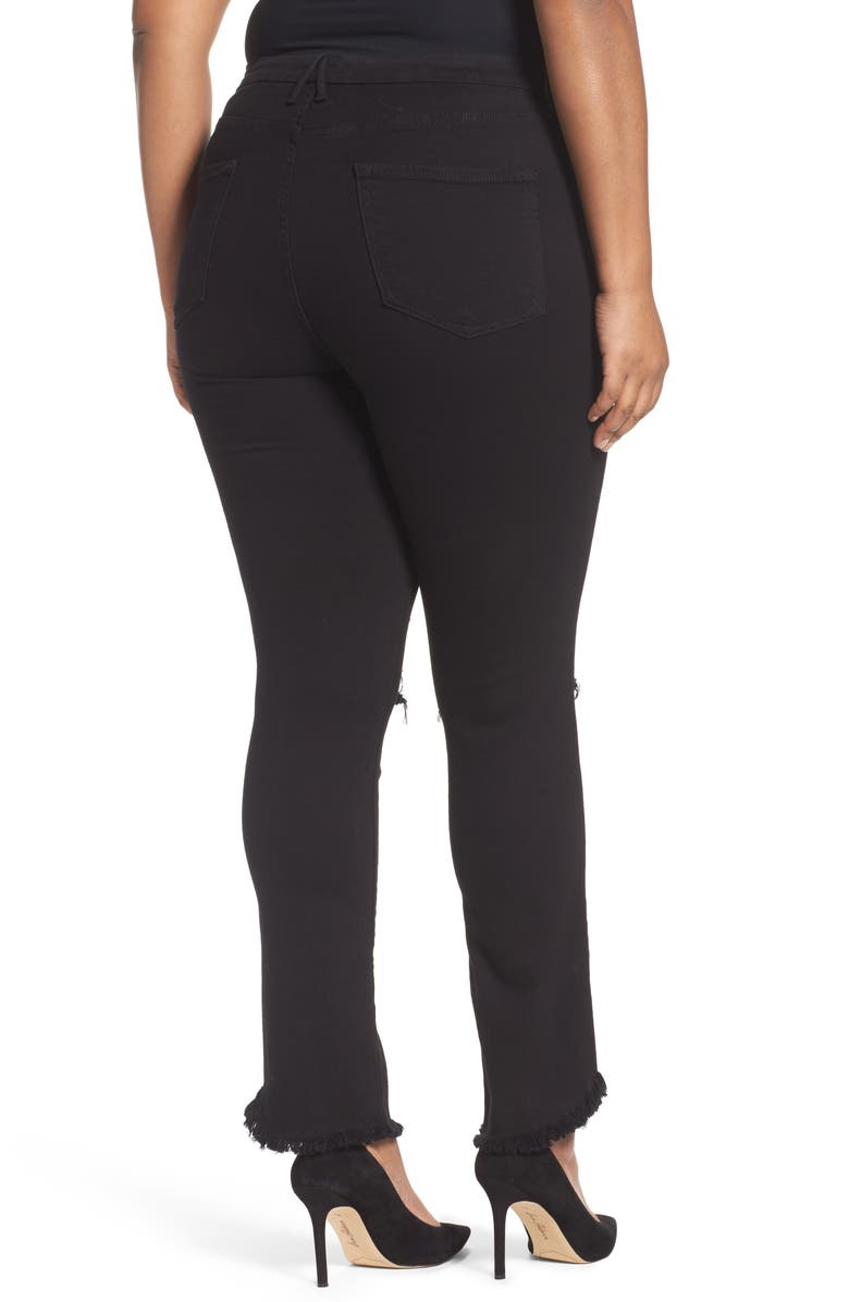 Good American Good Straight High Waist Tulip Hem Jeans, Alternate, color, Black 001