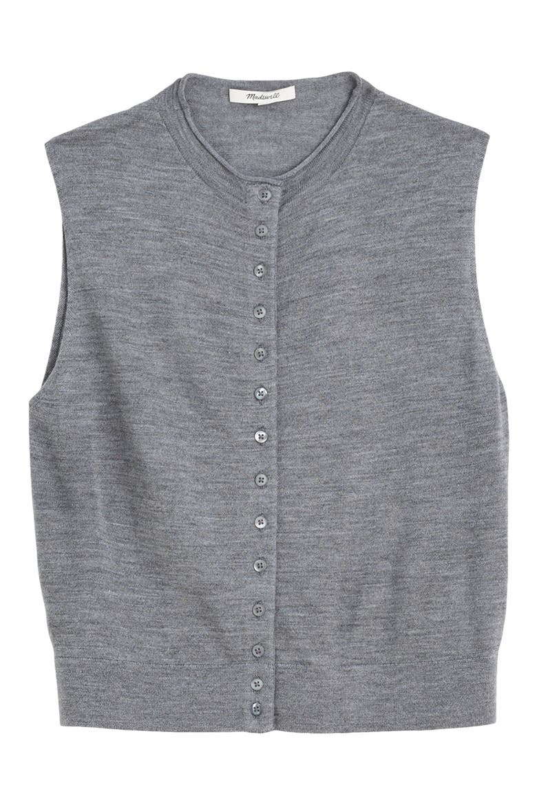 Button Front Sleeveless Cardigan, Alternate, color, MEDIUM HTHR GREY