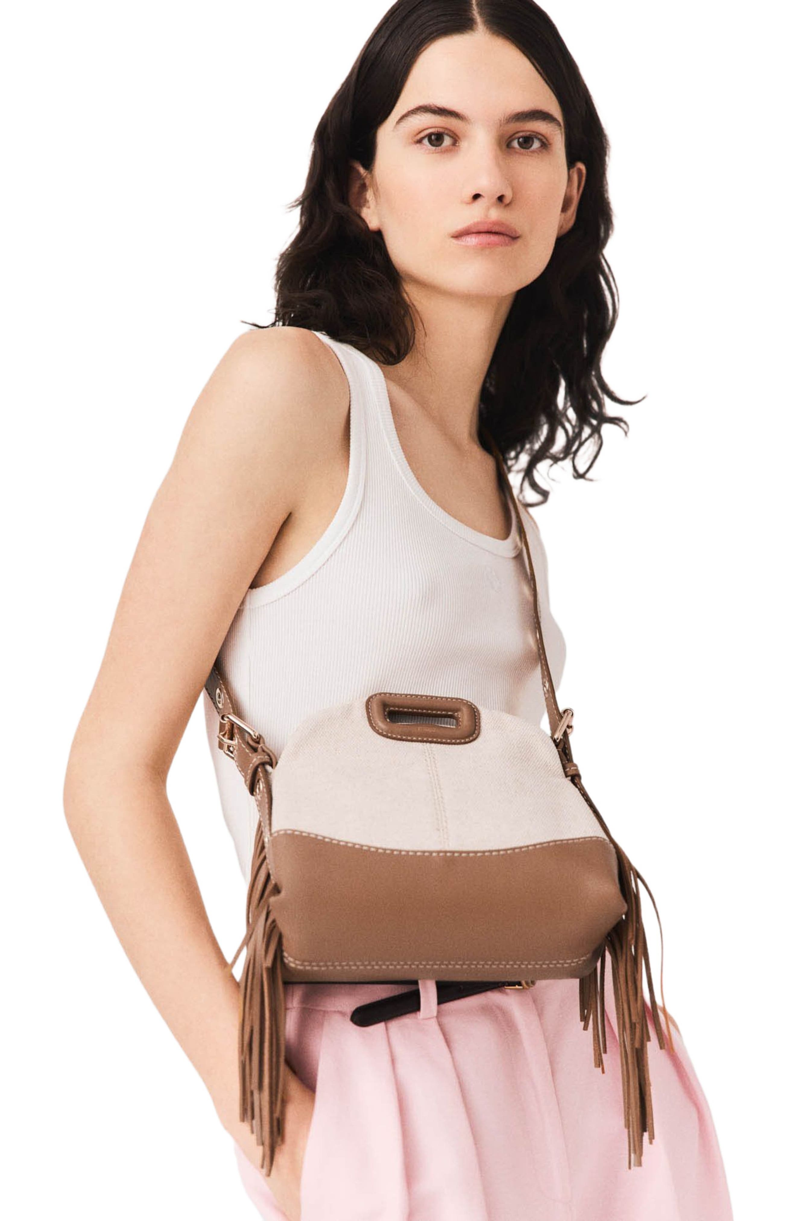 Canvas and leather Miss M Mini bag, Alternate, color, Moka/white