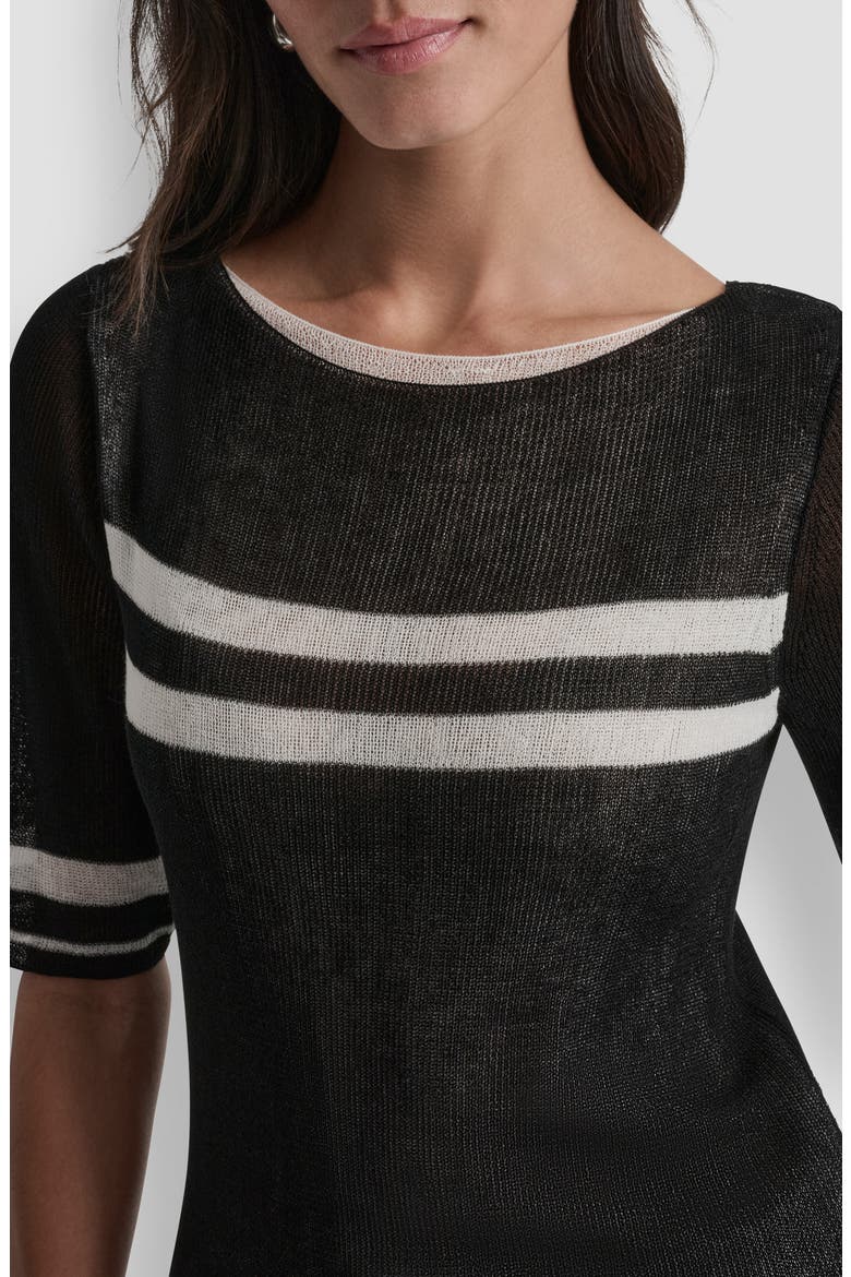 Stripe Lightweight Elbow Sleeve Sweater, Alternate, color, BLACK/IVORY