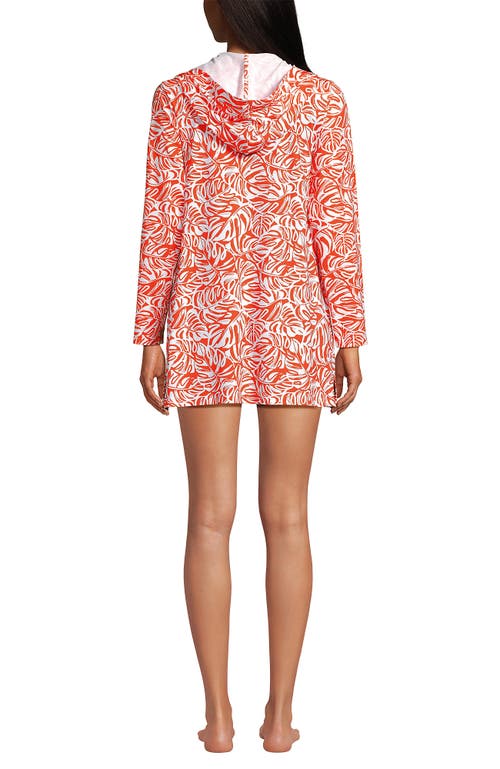 Lands' End Cotton Jersey Long Sleeve Hooded Swim Cover-up Dress In Pink