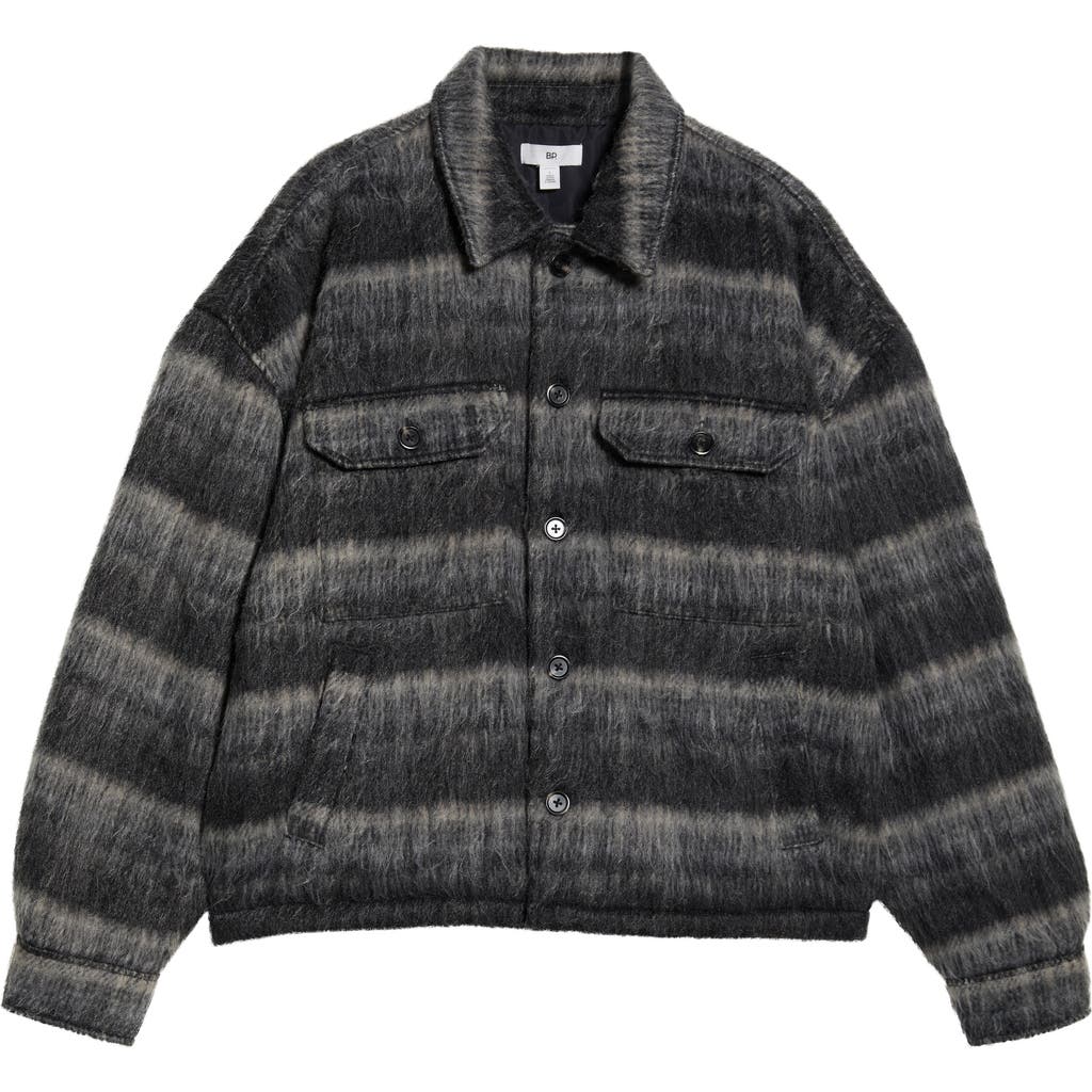 Bp. Brushed Plaid Flannel Shirt Jacket In Gray