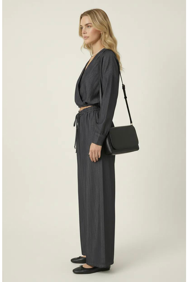 Relaxed Drawstring Wide-Leg Collared Lounge Set, Alternate, color, Dark Blue