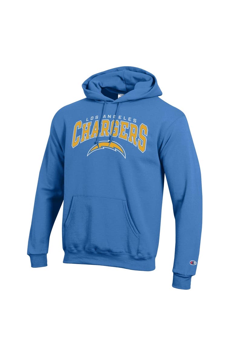 Men's Champion Powder Blue Los Angeles Chargers Powerblend Arch over Logo Hoodie, Alternate, color, Powder Blue