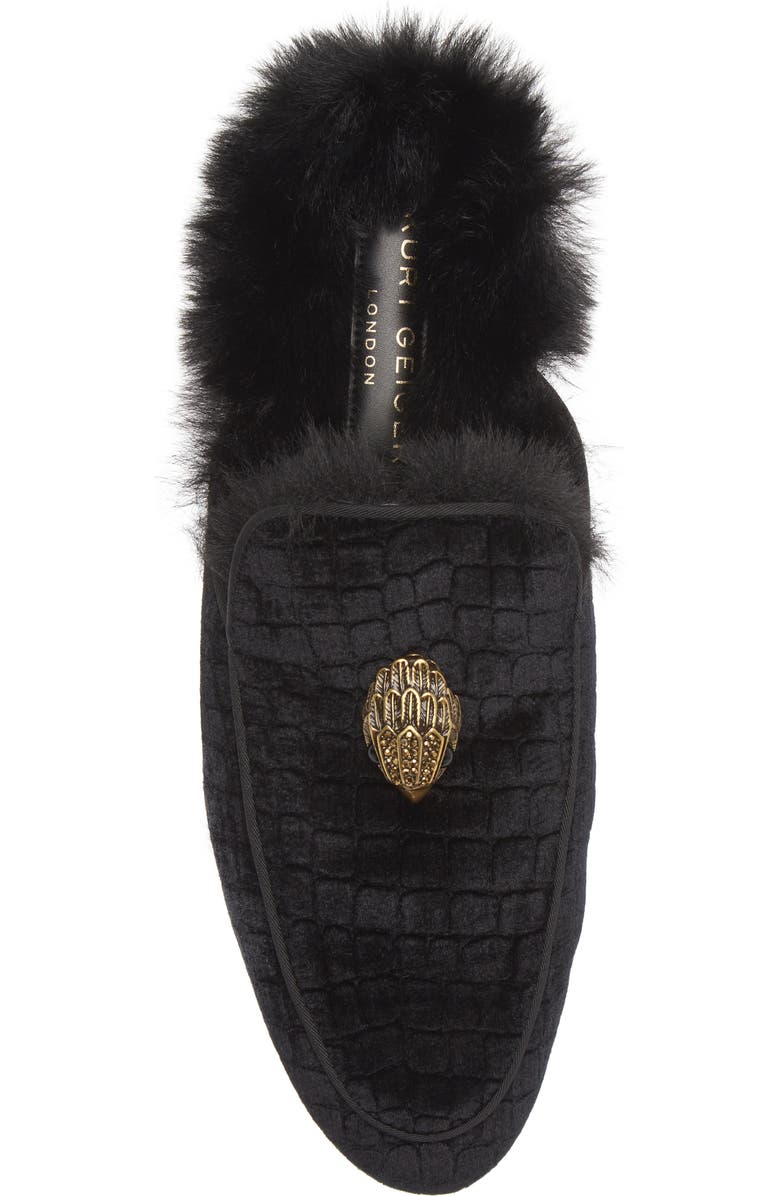 Kurt Geiger London Hugh Velvet & Faux Fur Loafer Mule, Alternate, color,