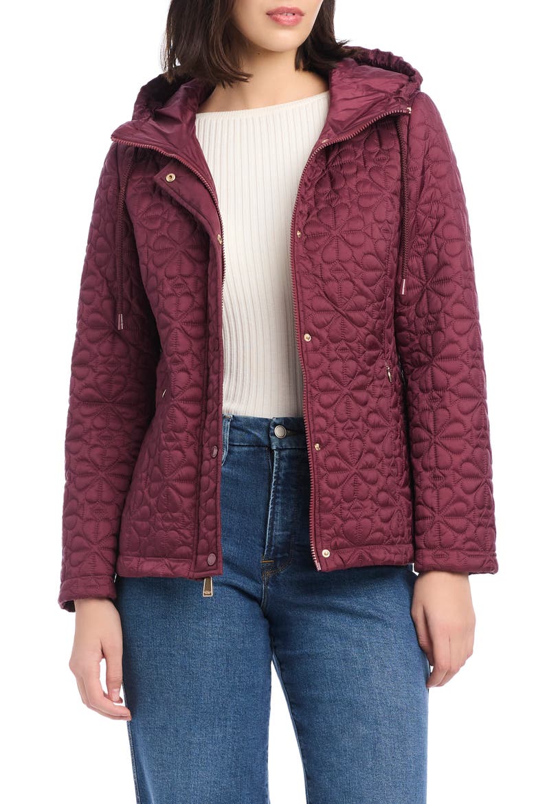 water resistant hooded floral quilted short jacket, Alternate, color, BLACKBERRYs