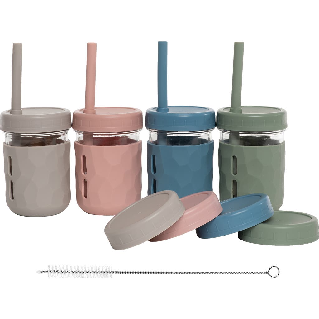 WeeSprout Glass Cups with Lids & Straws, Spill-resistant Cups for Toddlers & Kids - 8/12oz, Set of 4 in Green/pink/blue/grey (8 Oz)  product