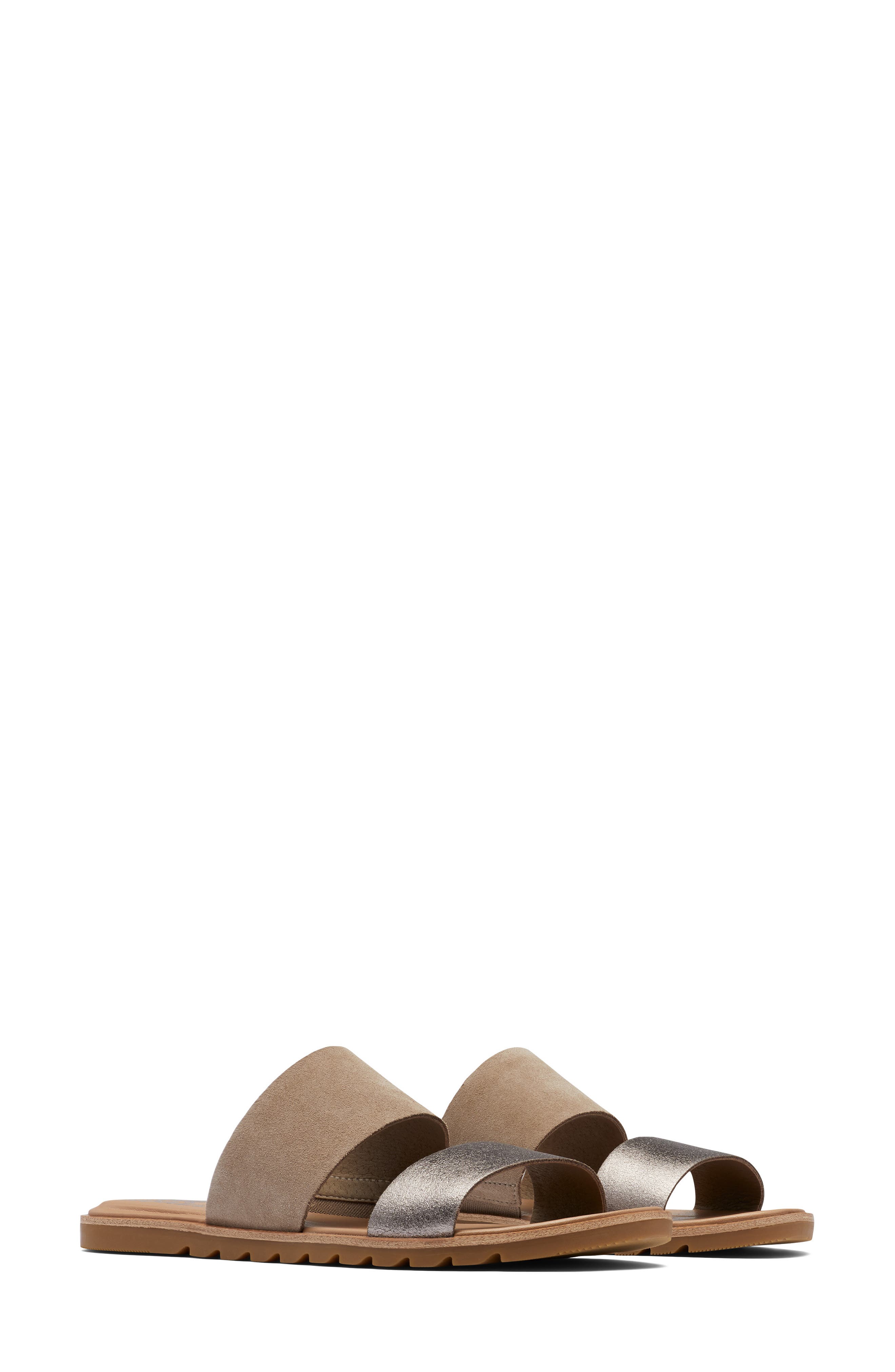 Ella II Slide Sandal, Main, color, ASH BROWN/ WHITE