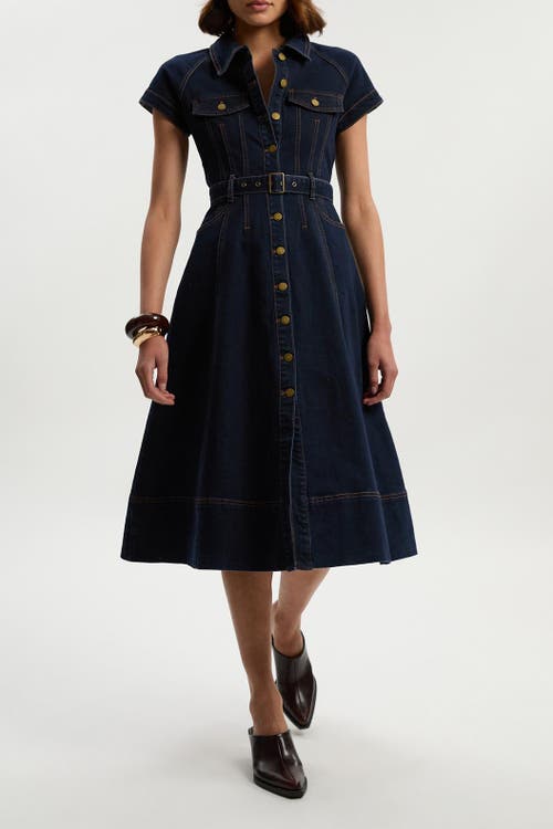 Karen Millen Button Up Belted Denim Midi Dress In Blue