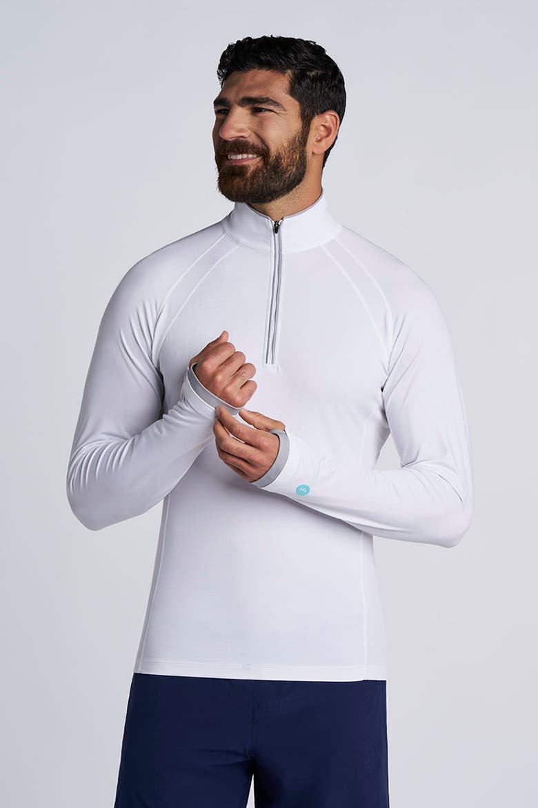 Men's Ultimate Half-Zip Rash Guard, UPF 50+ Sun Protection, Alternate, color, White Line Texture