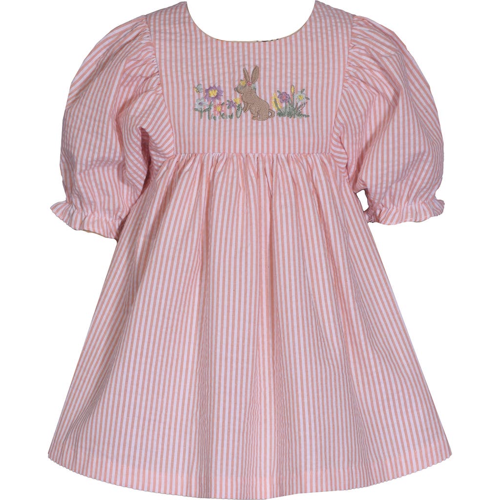 Iris & Ivy Kids' Seersucker Embroidered Easter Dress In Peach