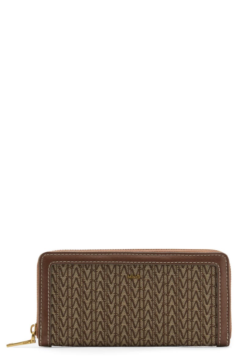 MANGO Large Logo Jacquard Zip Wallet, Main, color, Chocolate