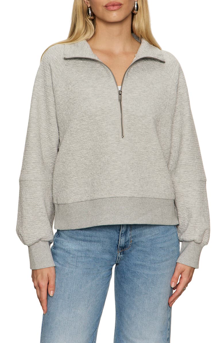 Sanctuary Textured Half-Zip Sweatshirt, Main, color, Heather Grey