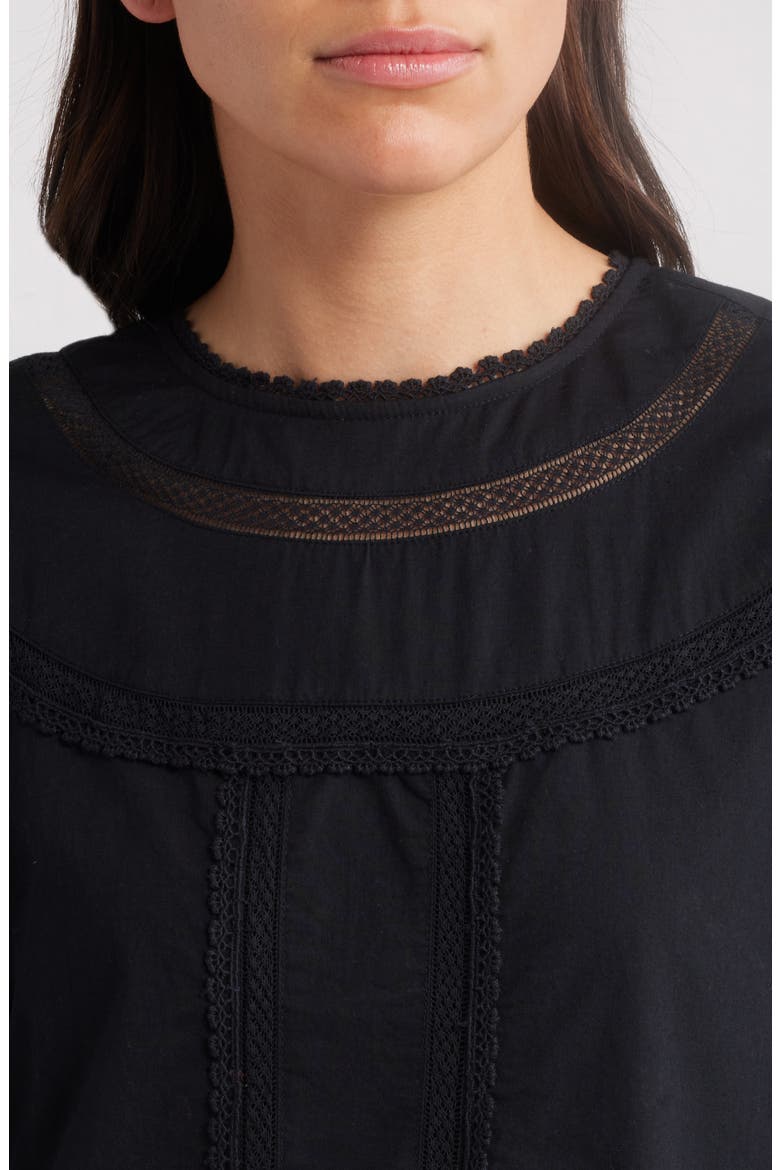Lace Detail Long Sleeve Shift Dress, Alternate, color, BLACK