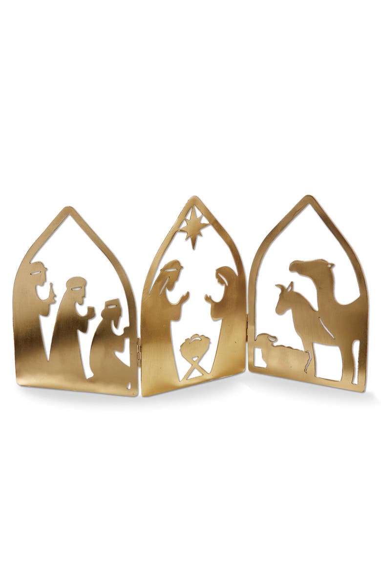 Nativity Folding Decor Brass Gold Metal Christmas Scene, Main, color, Gold