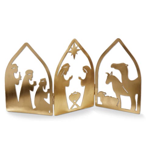 Nativity Folding Decor Brass Gold Metal Christmas Scene