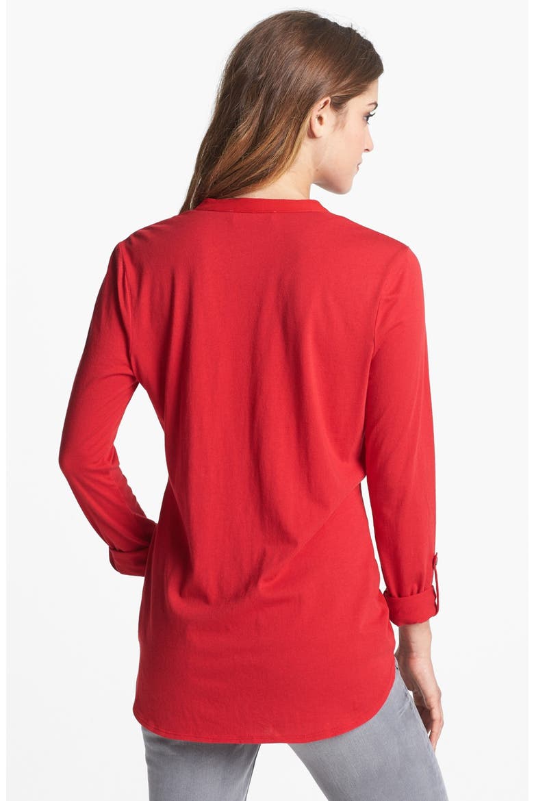 Split Neck Mixed Media Top, Alternate, color, RADIANT RED