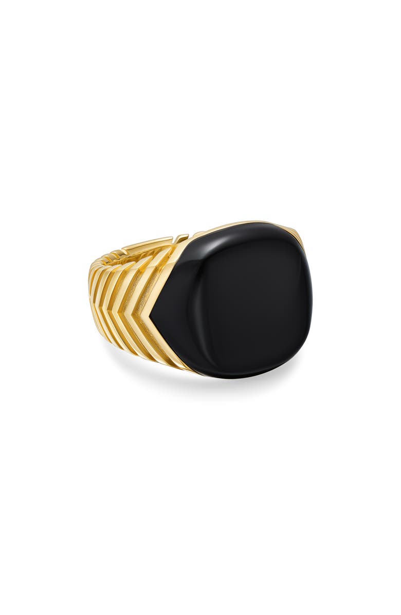 David Yurman Chevron Signet Ring in 18K Yellow Gold with Black Onyx, Main, color, Gold