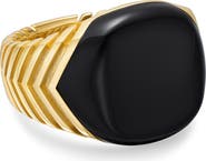 David Yurman Chevron Signet Ring in 18K Yellow Gold with Black Onyx