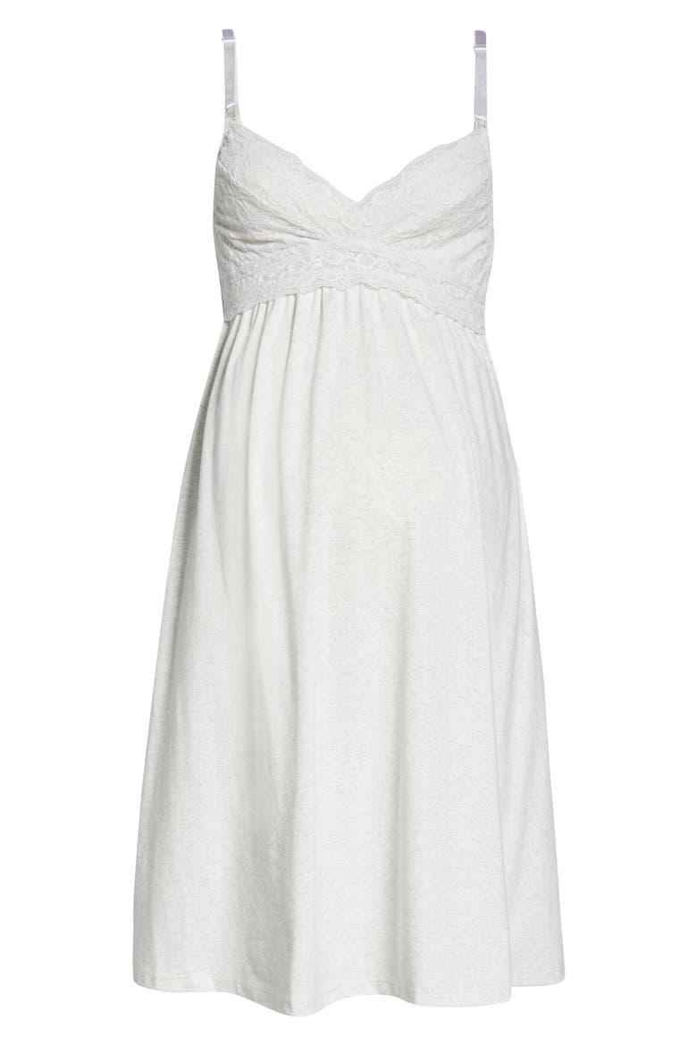 Tallulah Lace Trim Maternity/Nursing Chemise, Alternate, color, LIGHT GREY MARL