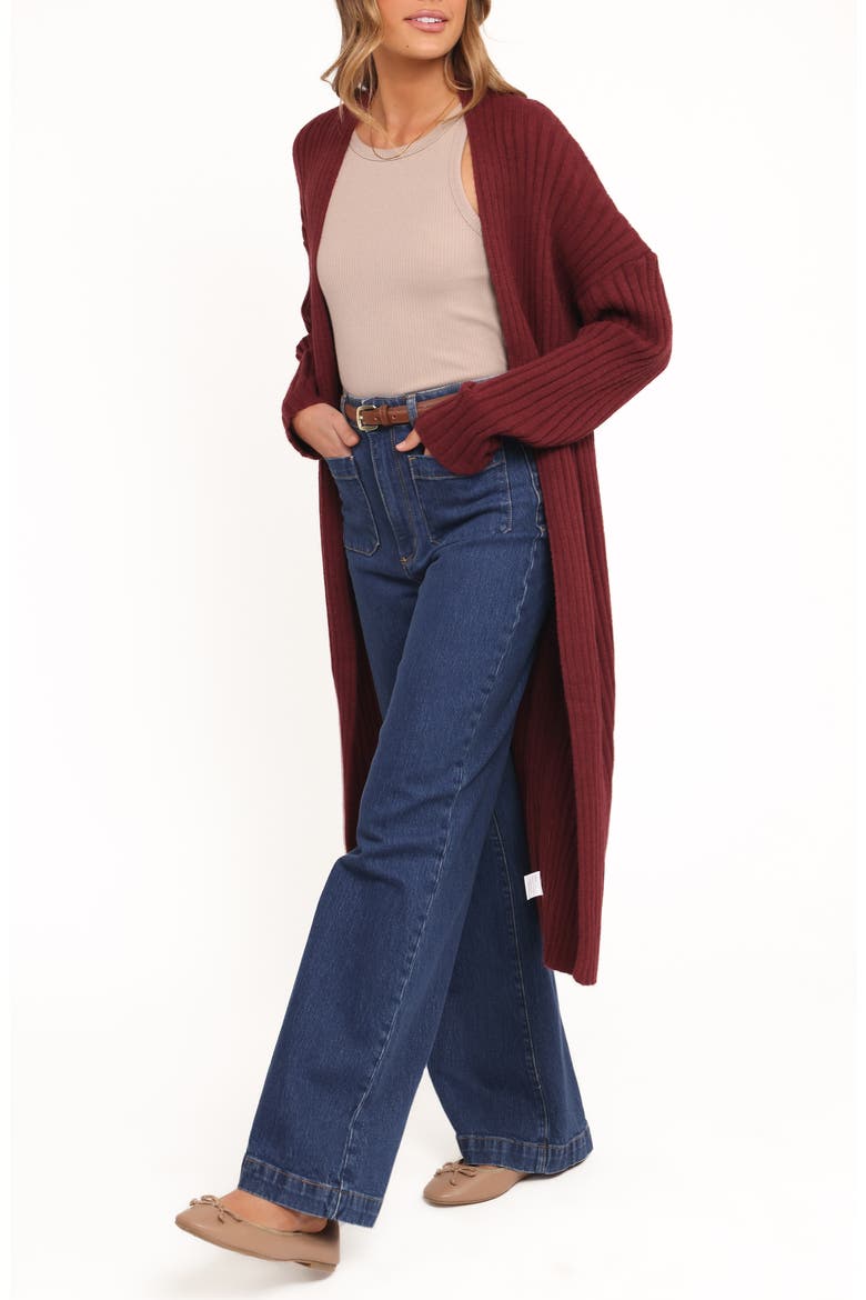 Jasmia Rib Longline Cardigan, Alternate, color, WINE