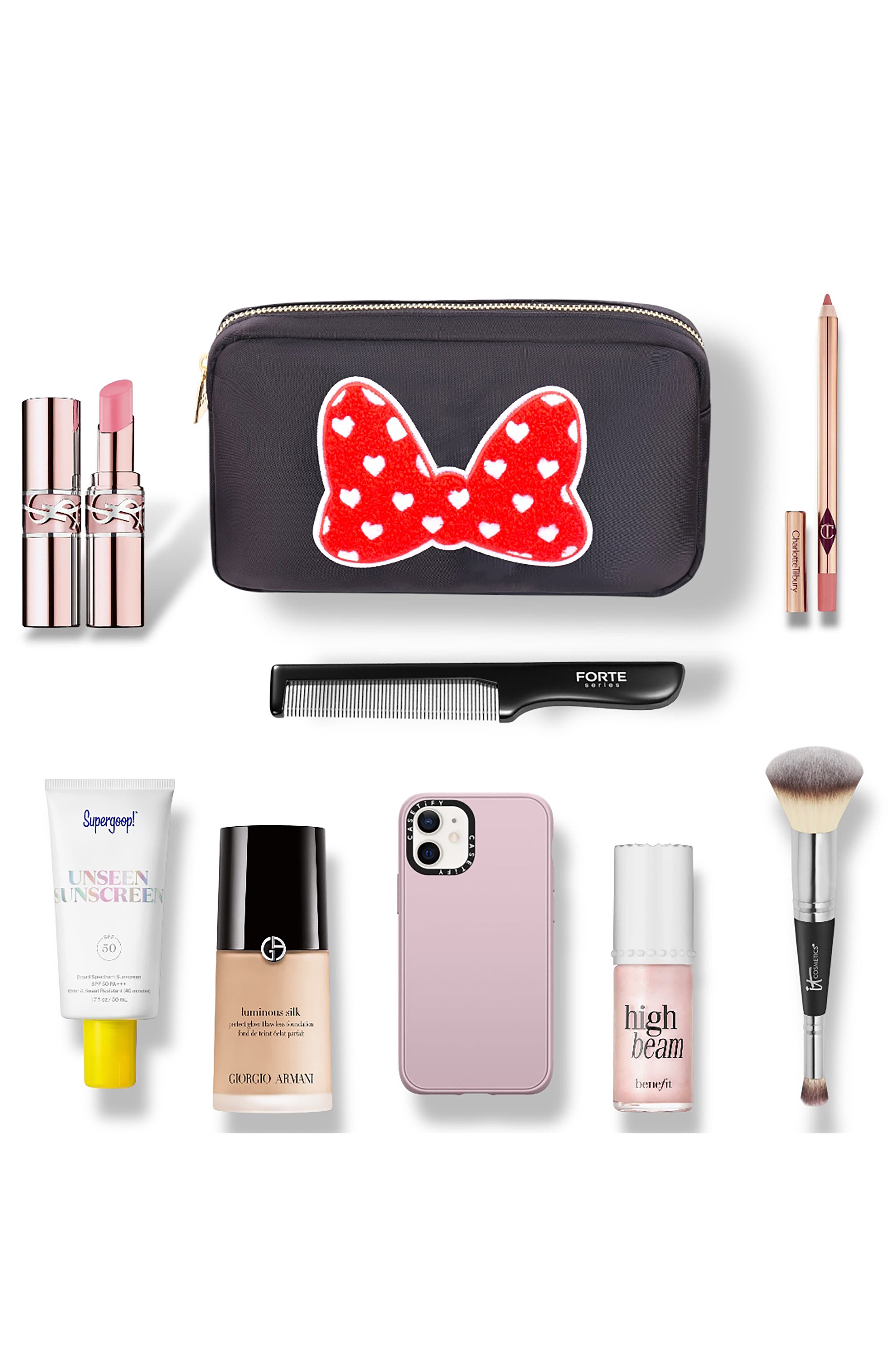 Medium Heart Bow Cosmetics Bag, Alternate, color, BLACK/RED