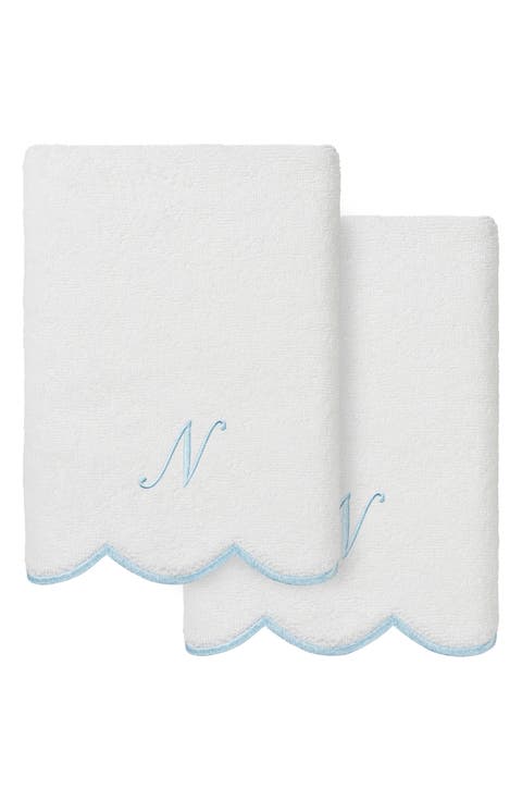 Scallop Personalized Monogram 2-Piece Hand Towel Set