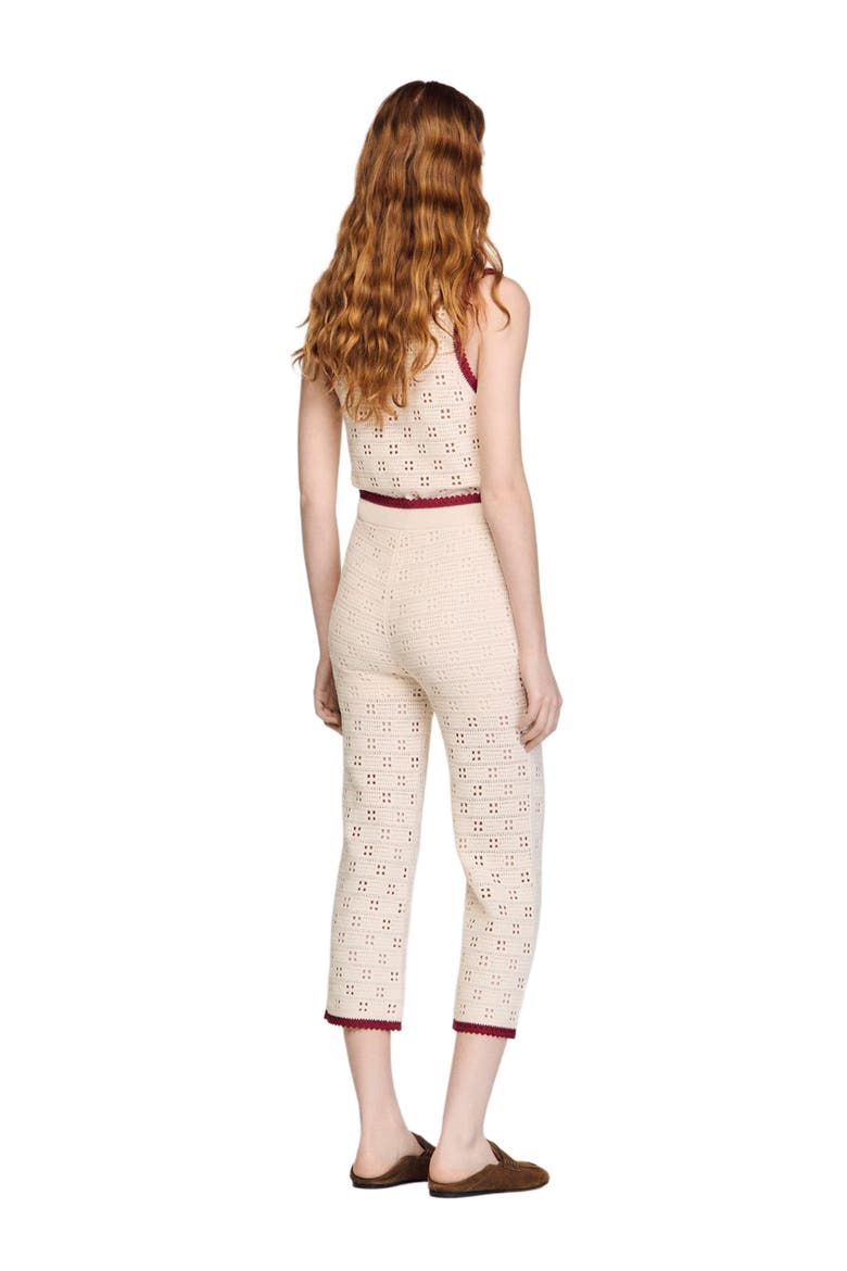 Crochet-look knit trousers, Alternate, color, Ecru