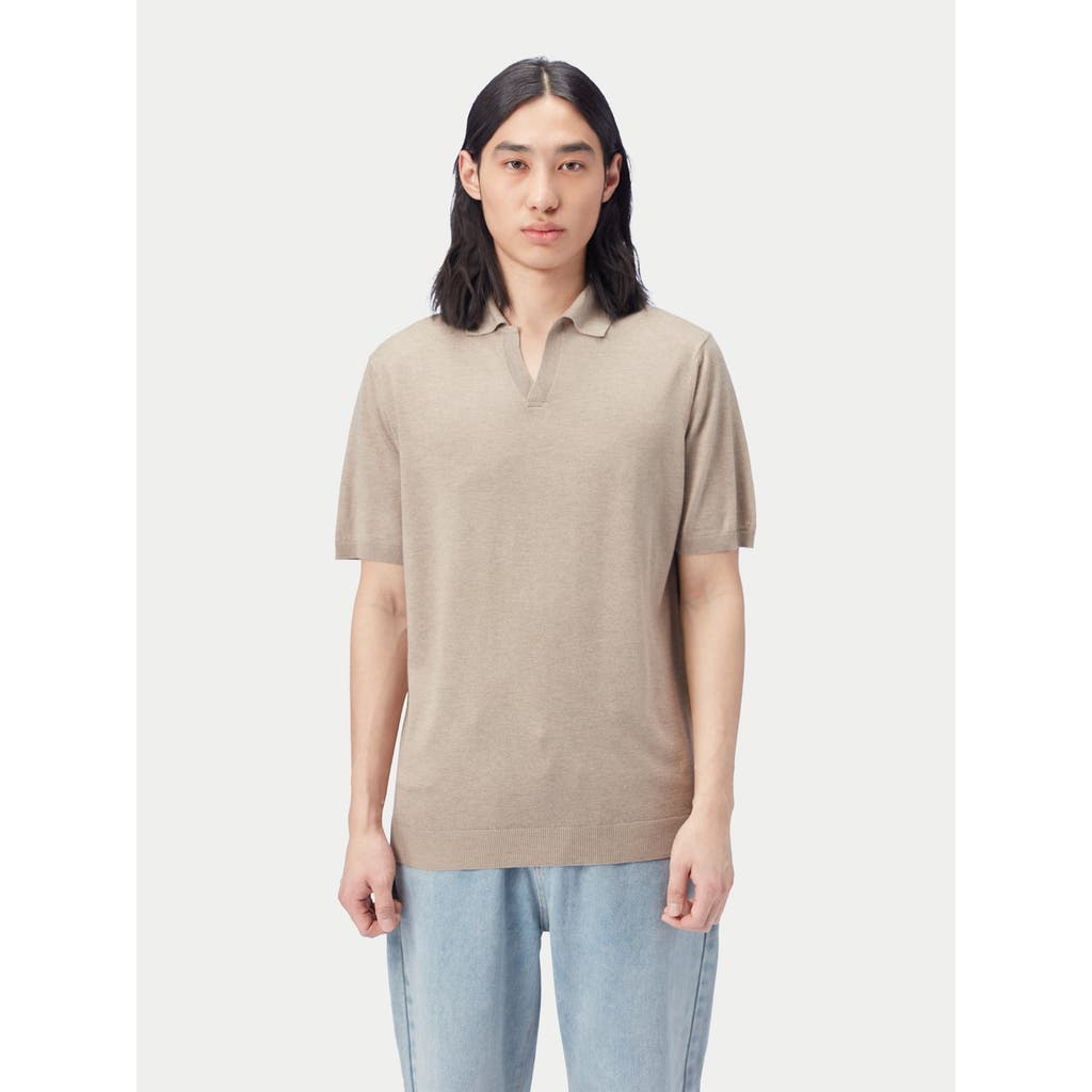 Gobi Mongolian Cashmere Silk Cashmere Polo Shirt In Beige