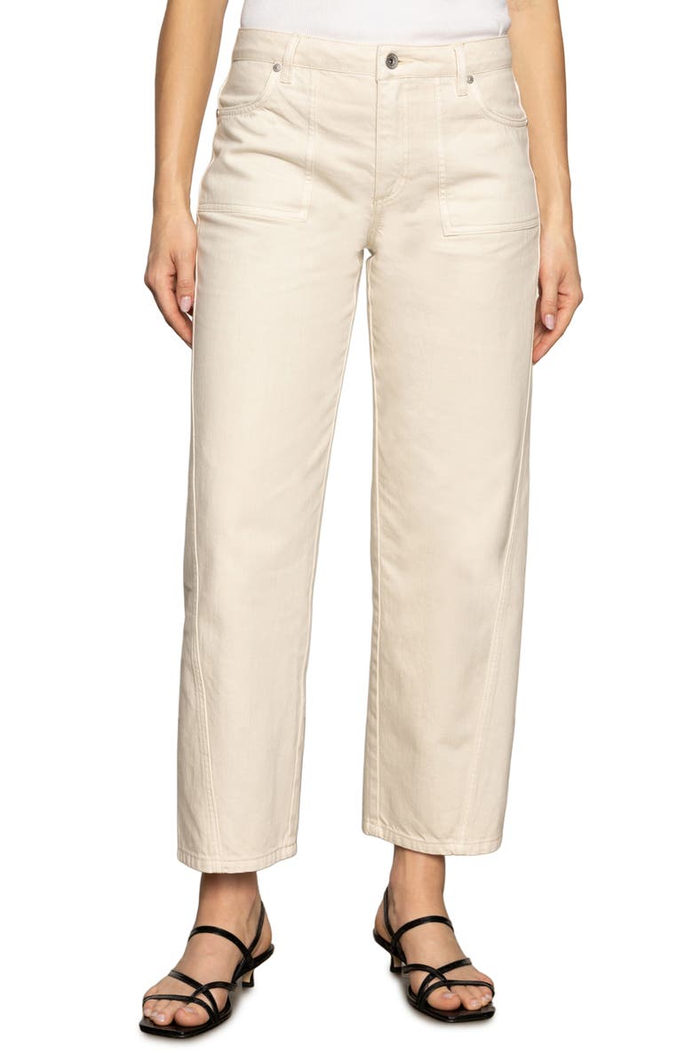 Sanctuary District High Waist Barrel Leg Ankle Jeans, Main, color, Washed Sandstone