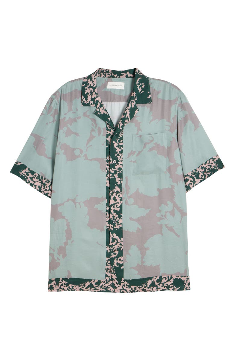 Dries Van Noten Carltone Short Sleeve Button-Up Shirt, Alternate, color, Petrol