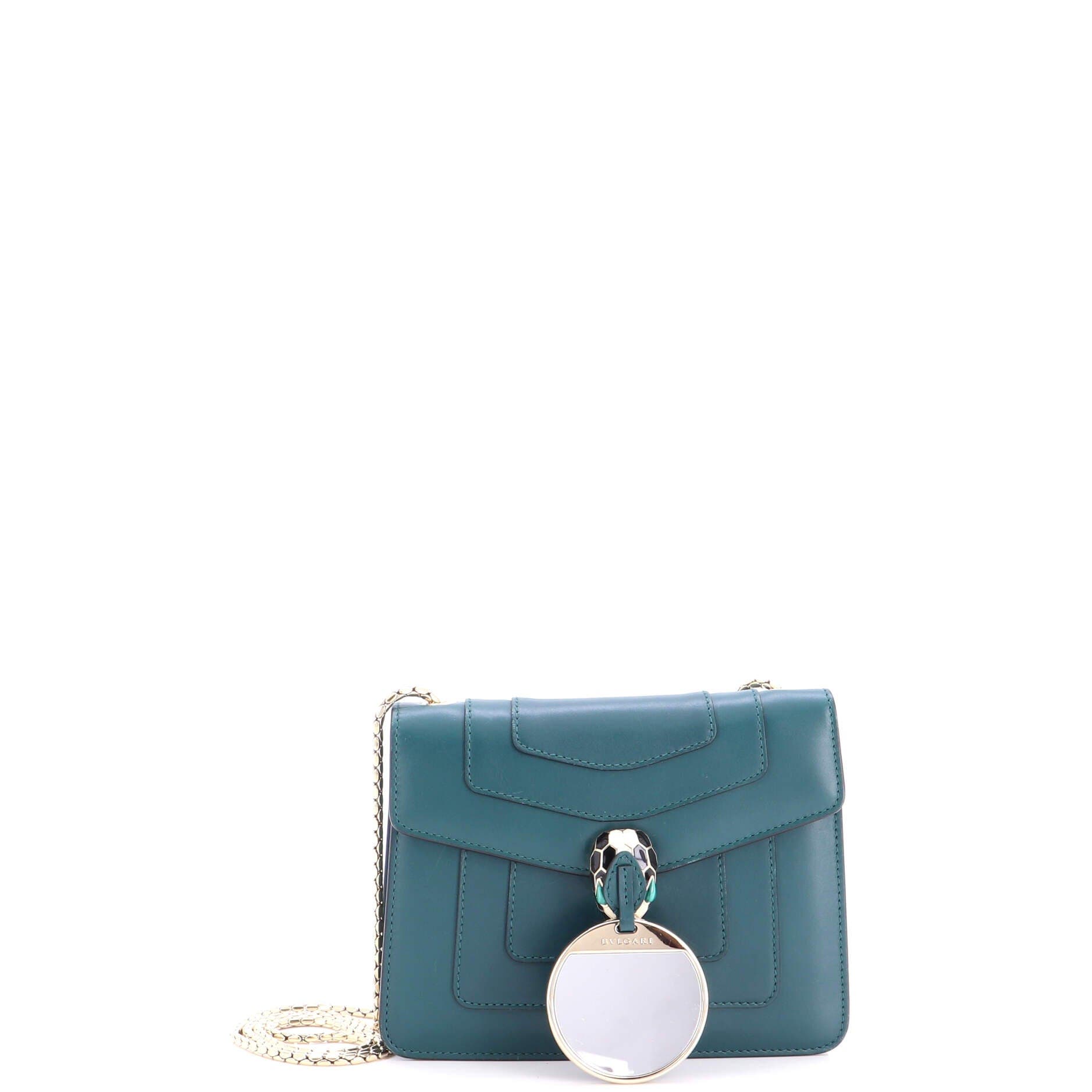 Serpenti Forever Square Shoulder Bag Leather Small, Alternate, color, Green