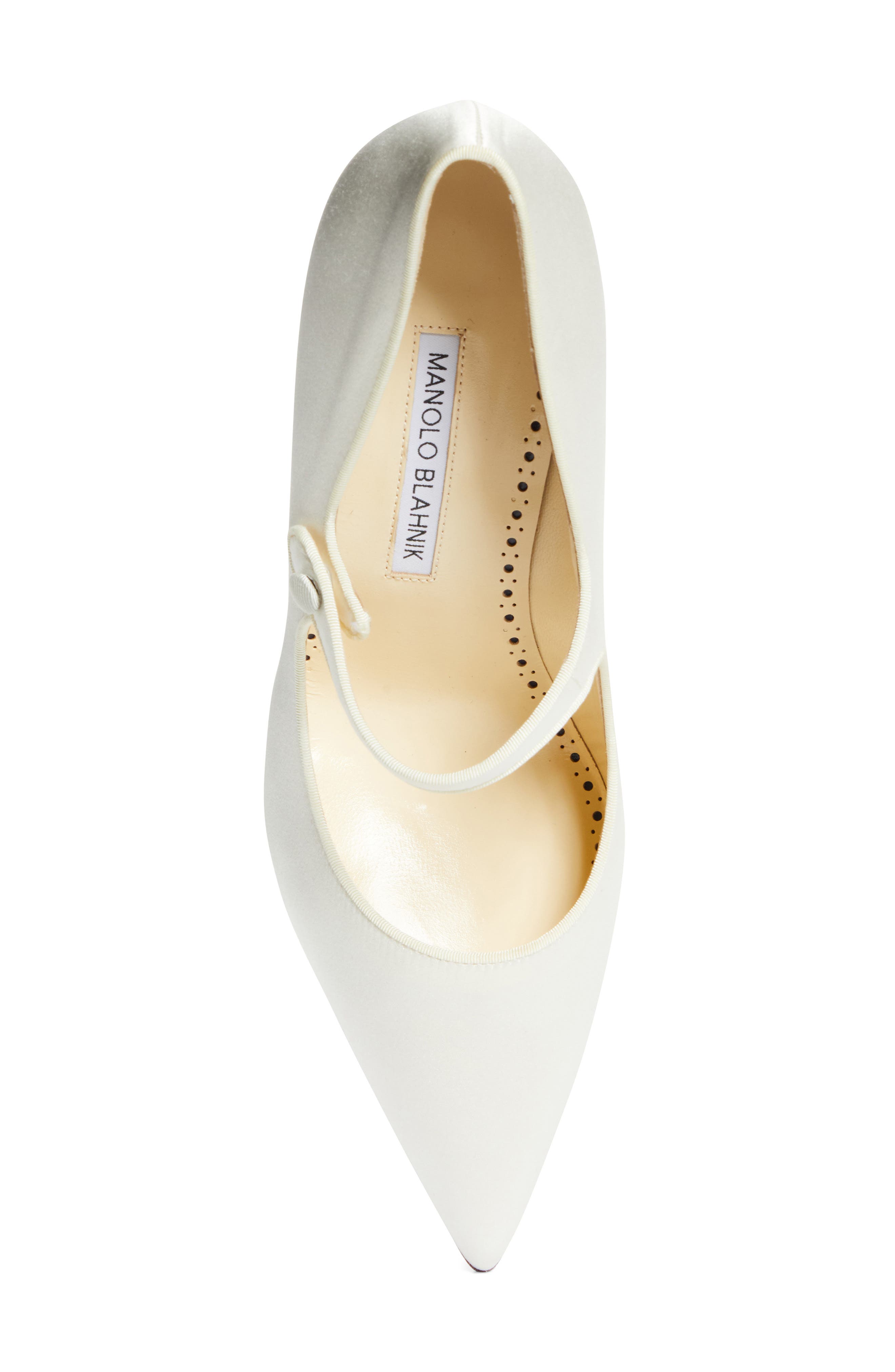Manolo Blahnik Camparinew Bridal Pointed Toe Mary Jane Pump, Alternate, color, Light Cream