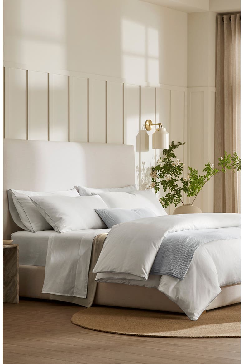 Signature Piped Edge Duvet Set, Alternate, color, WHITE/ SHORE