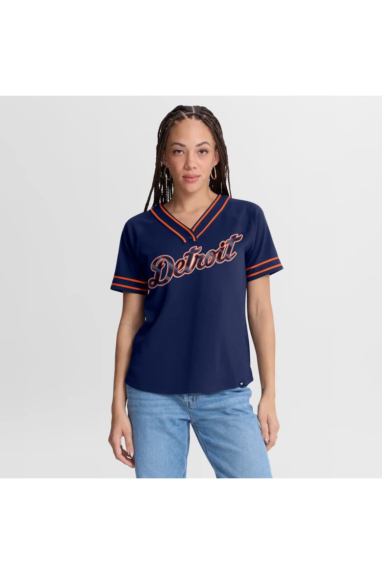Women's Fanatics Navy Detroit Tigers Diva Race Ahead Raglan V-Neck T-Shirt, Main, color, Navy