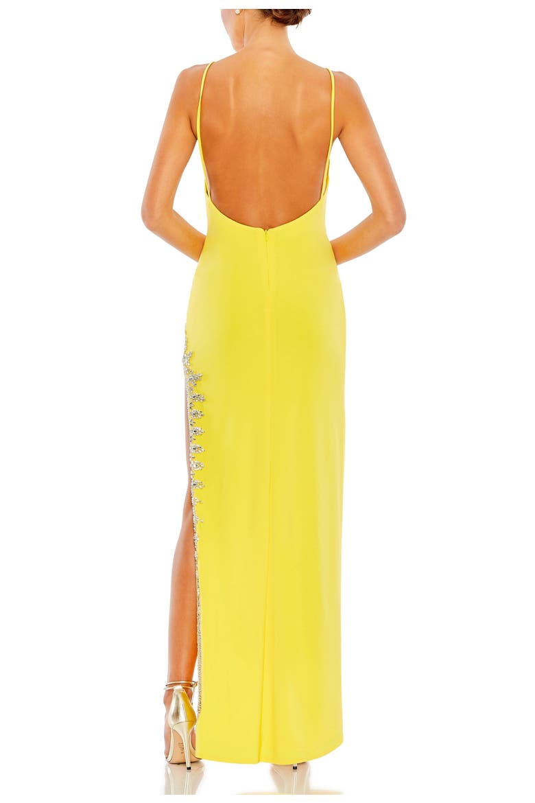 Rhinestone Encrusted Side Slit Cami Bodycon Gown, Alternate, color, Yellow