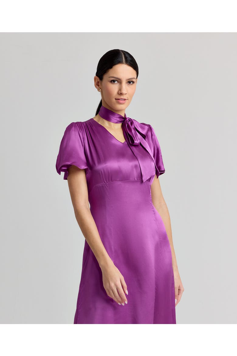 Nicole Liberty Silk Satin Tie Neck Dress, Alternate, color, Amethyst
