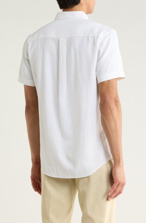 Short Sleeve Linen Blend Button-Up Shirt