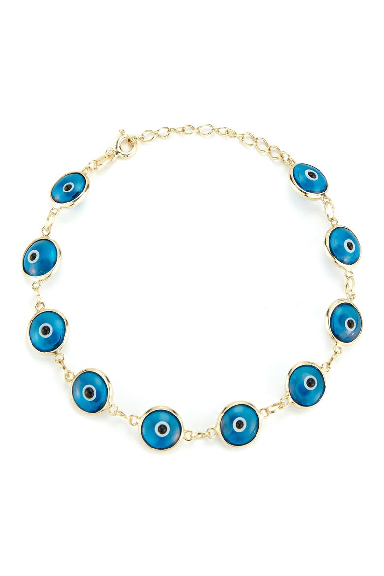 Sterling Silver Evil Eye Bracelet, Main, color, GOLD