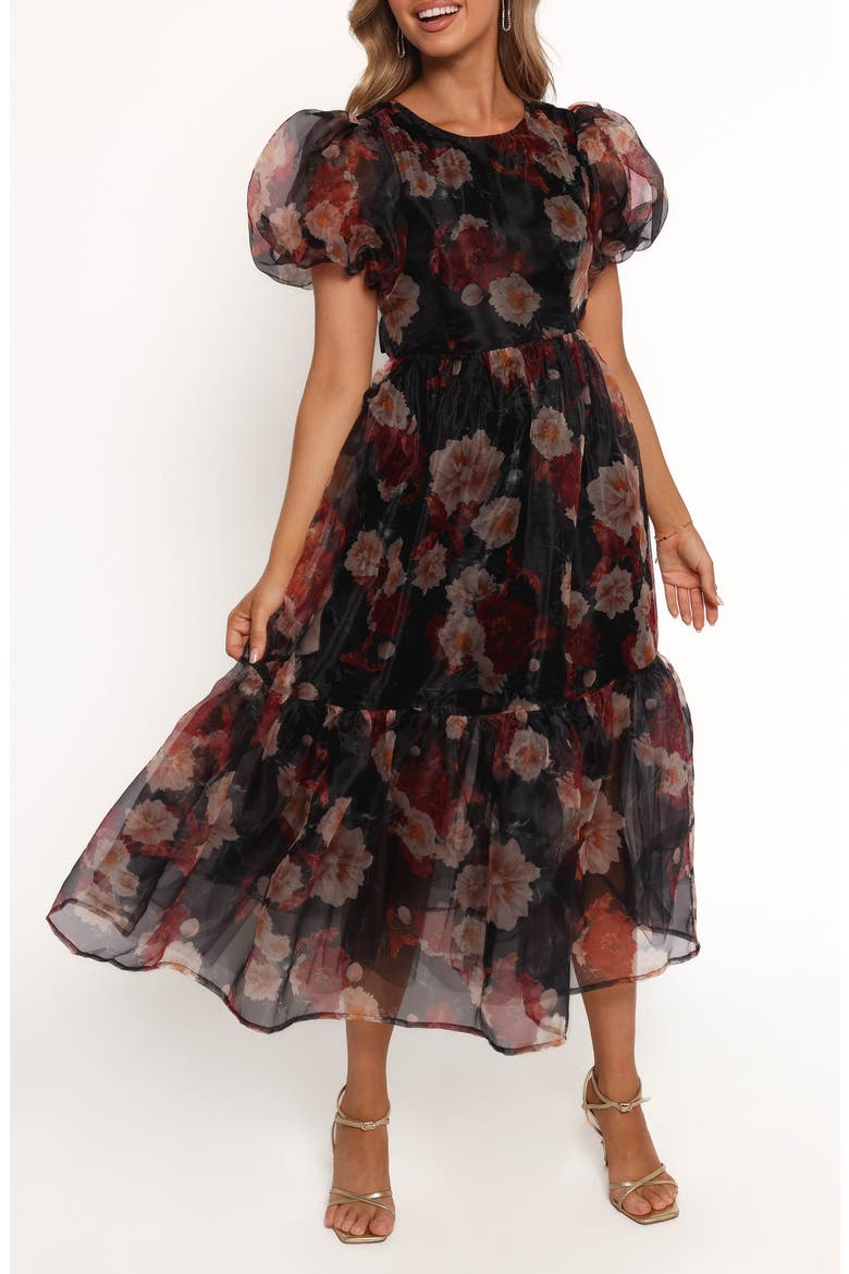 Elspeth Floral Midi Dress, Main, color, BLACK FLORAL