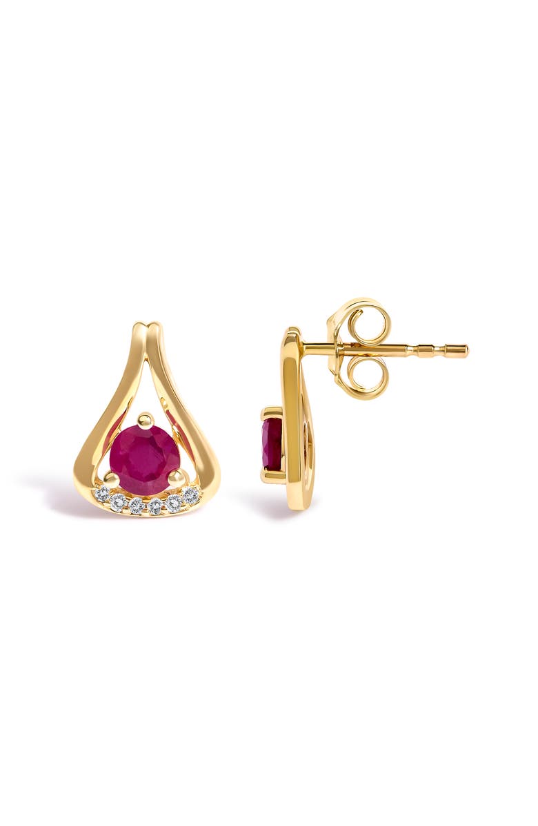 Haus of Brilliance 14K Yellow Gold Red Ruby and Diamond Accent Teardrop Stud Earrings, Alternate, color, Yellow Gold