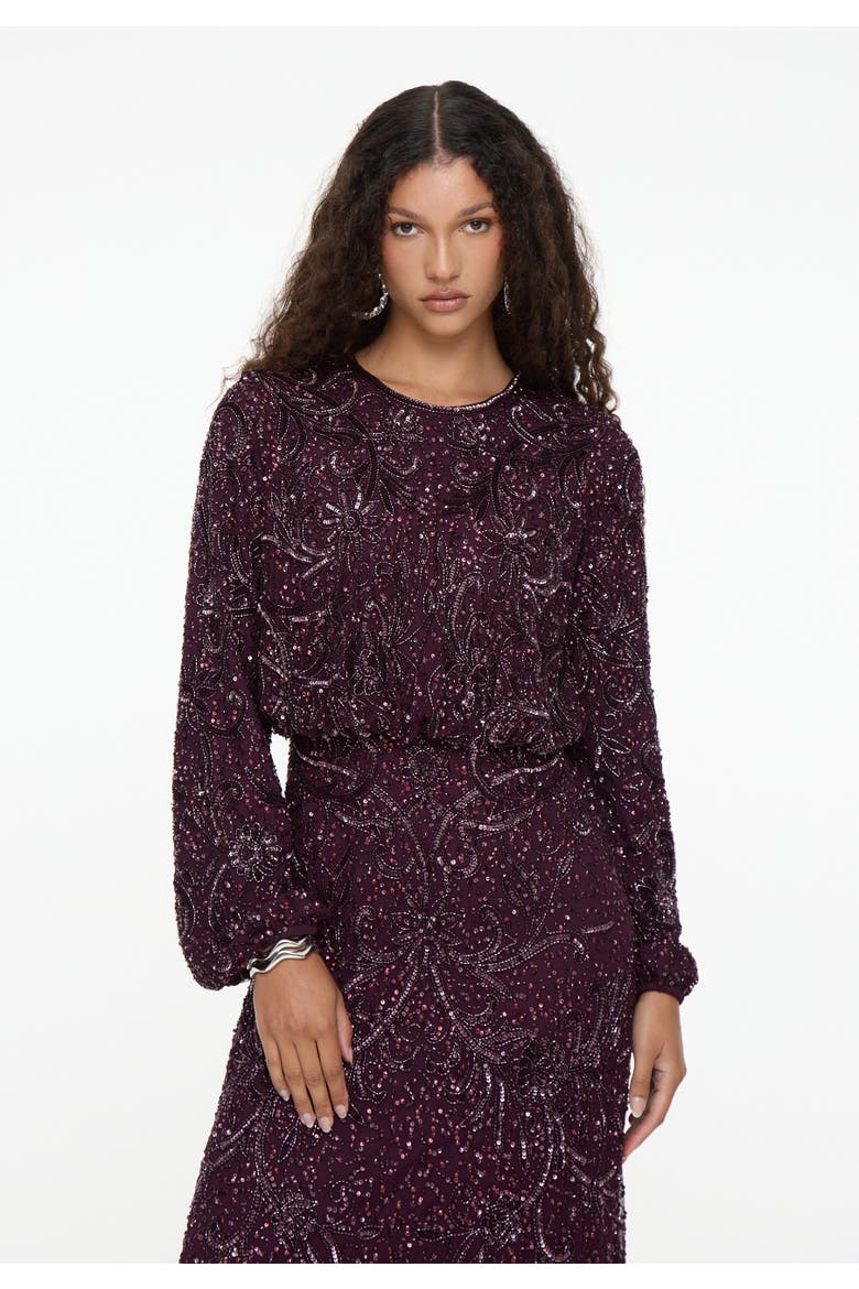 Modest Embellished Sequin Dress, Alternate, color, MAUVE