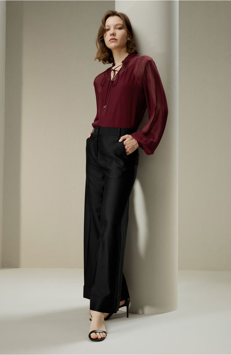 Lilysilk Tie Front Drawstring Georgette Blouse, Alternate, color, 