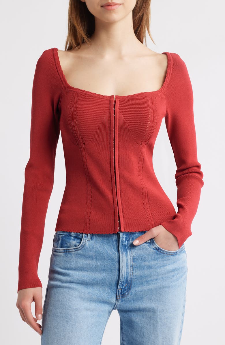 HOUSE OF CB Agatha Rib Corset Top, Main, color, Crimson