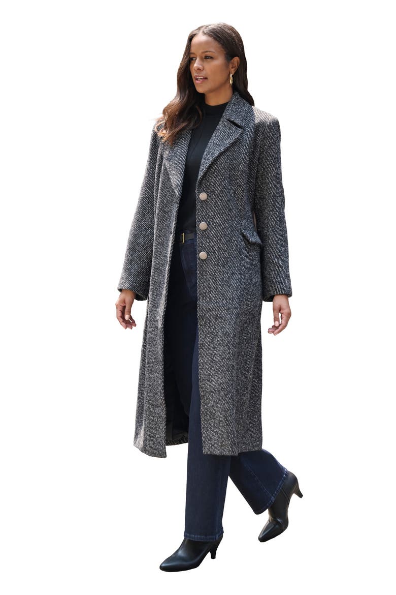 Plus Size Tailored Tweed Coat, Main, color, BLACK TWEED