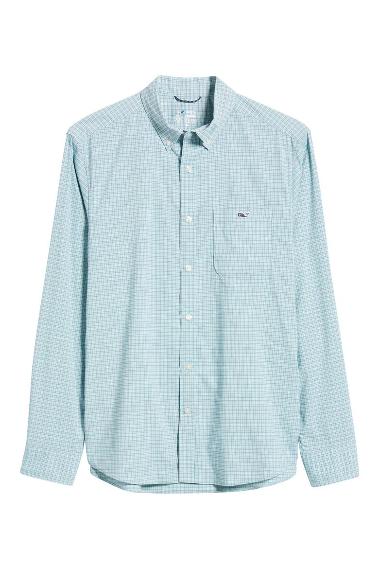 On-The-Go Check Performance Nylon Blend Button-Down Shirt, Alternate, color, IRIS CHECK